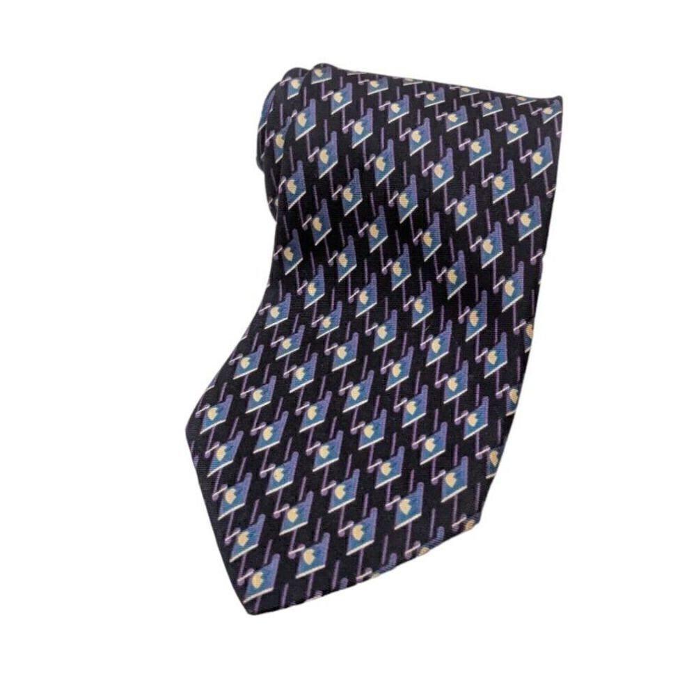 Christian Dior Monsieur Silk Necktie Purple Gold Geometric Print USA Made